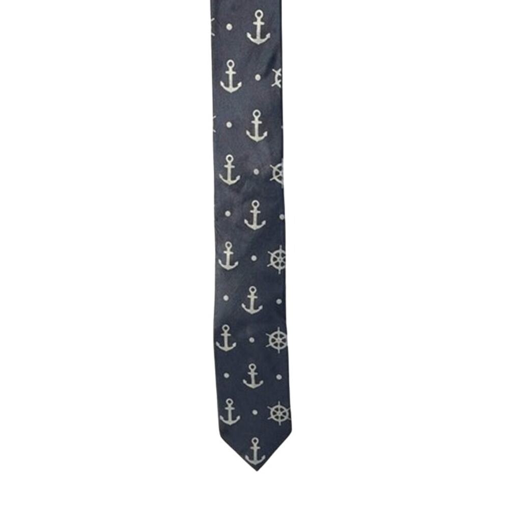 Men's CYBEROPTIX THE LAB Nautical Boat Anchor 100%‎ Silk Silver Gray Neck Tie